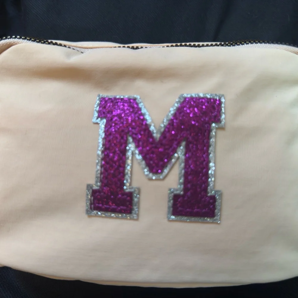 NEW PINK Peach Waist Fanny Shoulder Pack Bag MONOGRAM “M” with Purple Glitter